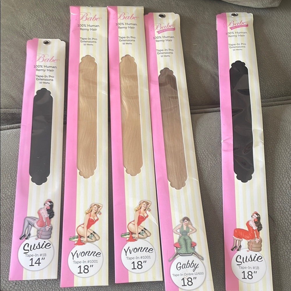 Babe Hair Extensions- Black, Brown, and Tan, 100% Human Hair, Five Pack